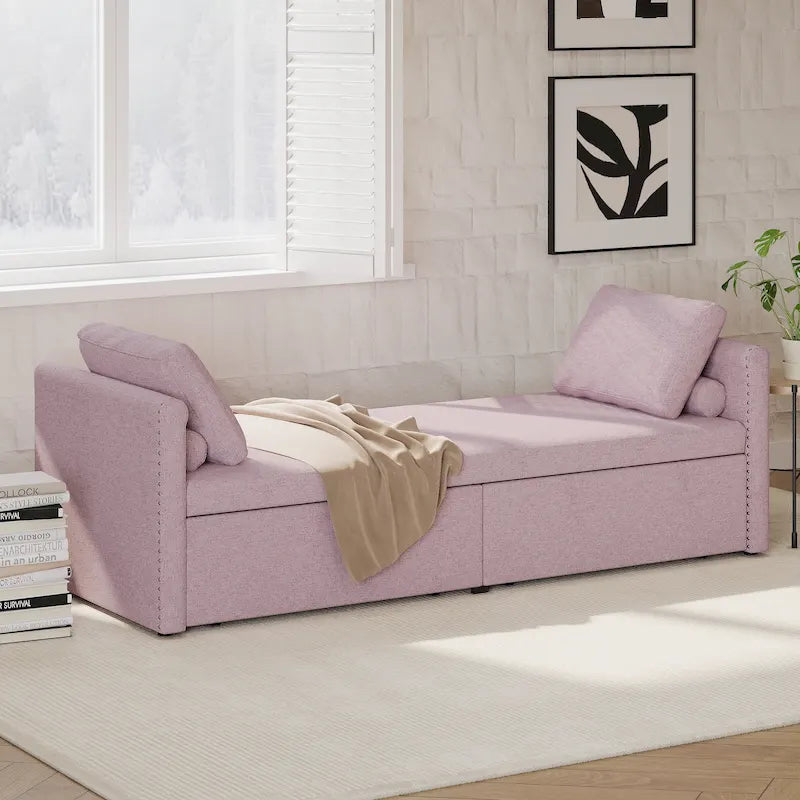 Modern Chaise Lounger Daybed Small Single Daybed with 2 Drawers,No Mattress Needed,Perfect For Living Rooms&Home Office