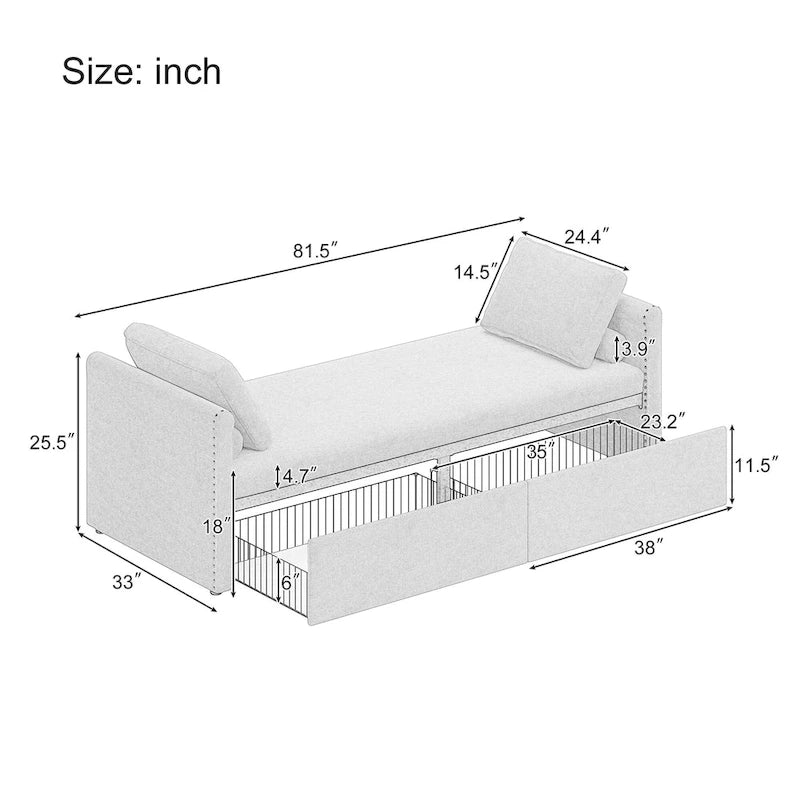 Modern Chaise Lounger Daybed Small Single Daybed with 2 Drawers,No Mattress Needed,Perfect For Living Rooms&Home Office