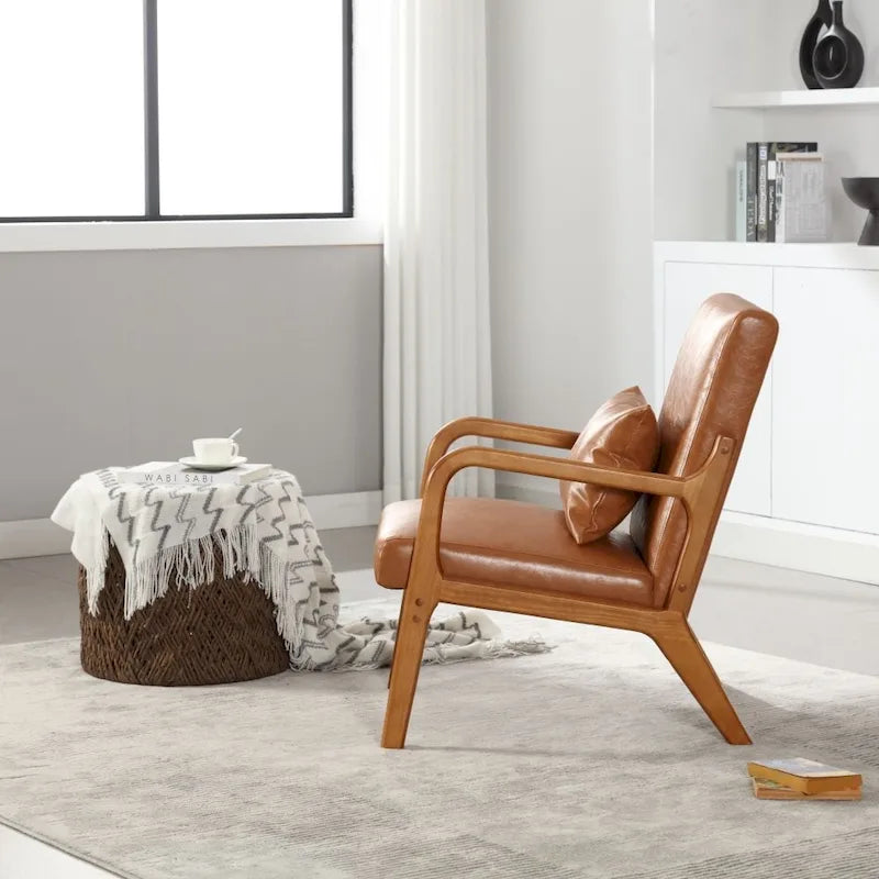 Modern PU Leather Accent Chair with One Pillow