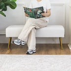Adeco 43 Inch Velvet Bench Bed End Entryway Bench with Gold Legs
