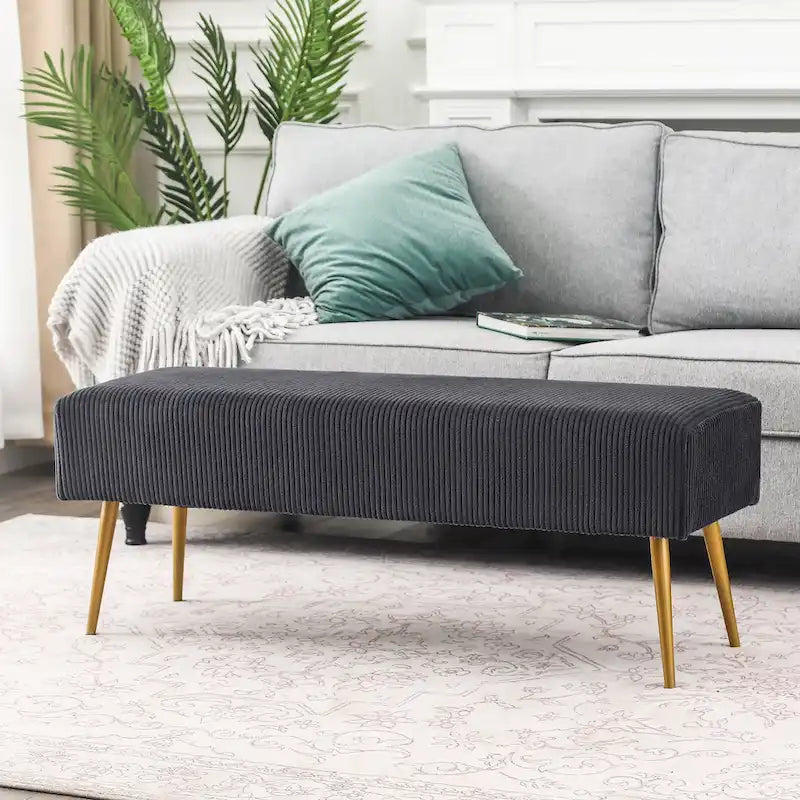 Adeco 43 Inch Velvet Bench Bed End Entryway Bench with Gold Legs