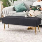 Adeco 43 Inch Velvet Bench Bed End Entryway Bench with Gold Legs