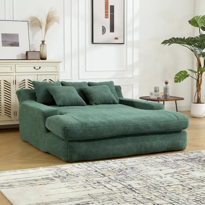 Chenille Upholstered 2-seater Deep Seat lazy sofa bed With 5 back pillows