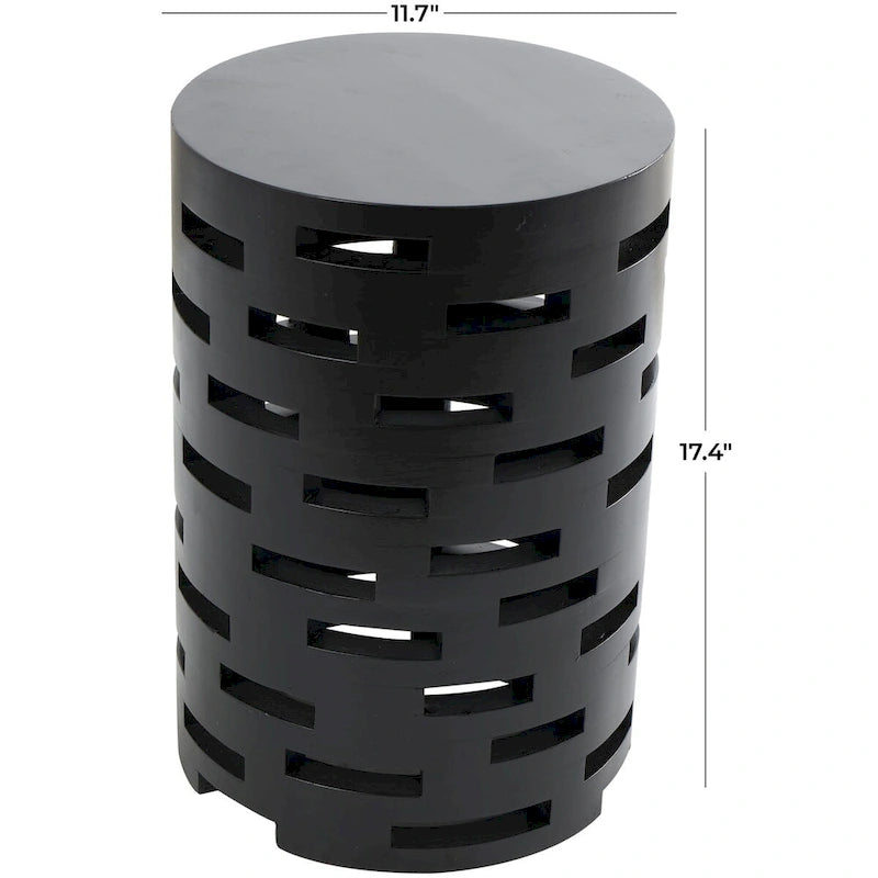 Wood Geometric Brick Inspired Cutout Side End Accent Table - Black - Roche River Decor