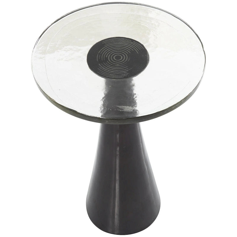 Aluminum Metal Geometric Cone Side End Accent Table with Textured Glass Tabletop - Black or Gold - Roche River Decor