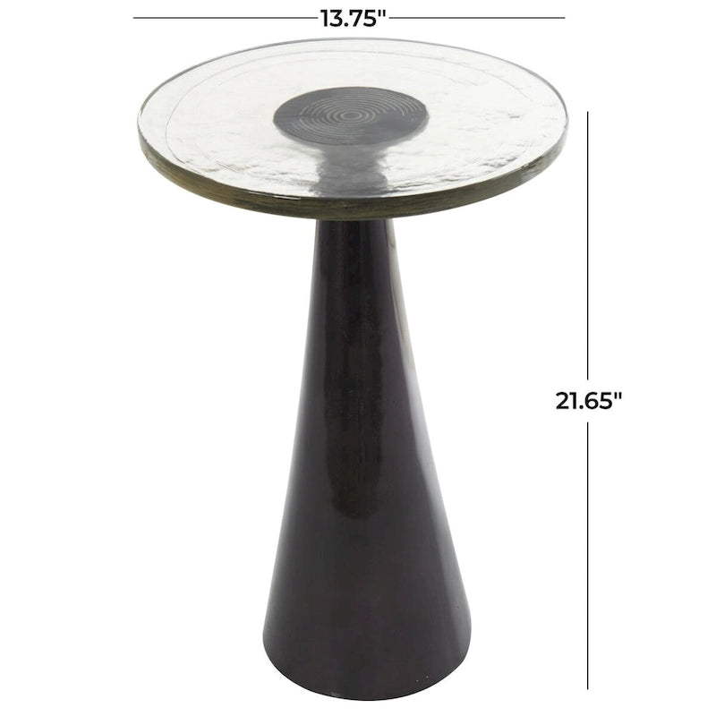 Aluminum Metal Geometric Cone Side End Accent Table with Textured Glass Tabletop - Black or Gold - Roche River Decor
