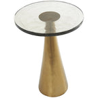 Aluminum Metal Geometric Cone Side End Accent Table with Textured Glass Tabletop - Black or Gold - Roche River Decor