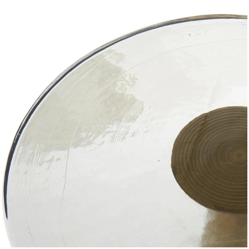 Aluminum Metal Geometric Cone Side End Accent Table with Textured Glass Tabletop - Black or Gold - Roche River Decor