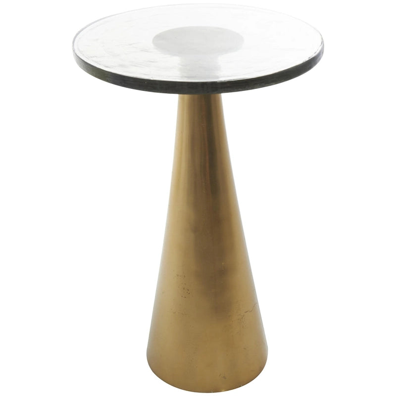 Aluminum Metal Geometric Cone Side End Accent Table with Textured Glass Tabletop - Black or Gold - Roche River Decor