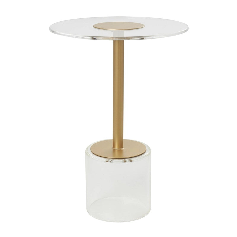 Acrylic Plastic Side End Accent Table with Elevated Base and Gold Stand - Clear - Roche River Decor