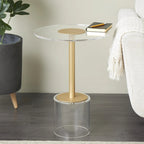 Acrylic Plastic Side End Accent Table with Elevated Base and Gold Stand - Clear - Roche River Decor