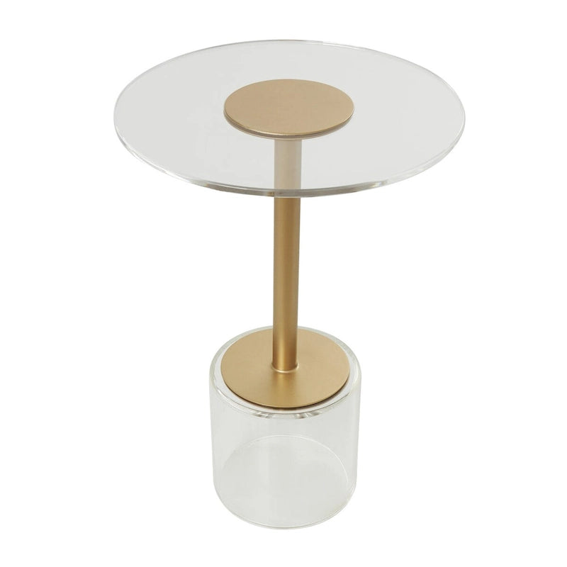 Acrylic Plastic Side End Accent Table with Elevated Base and Gold Stand - Clear - Roche River Decor