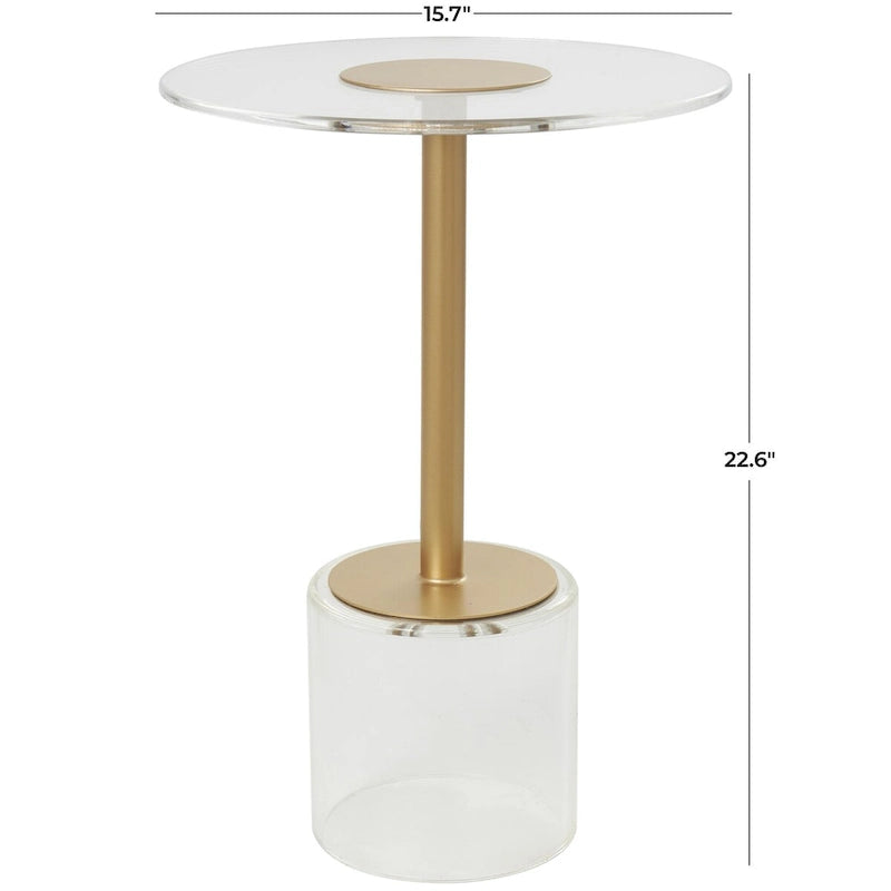 Acrylic Plastic Side End Accent Table with Elevated Base and Gold Stand - Clear - Roche River Decor