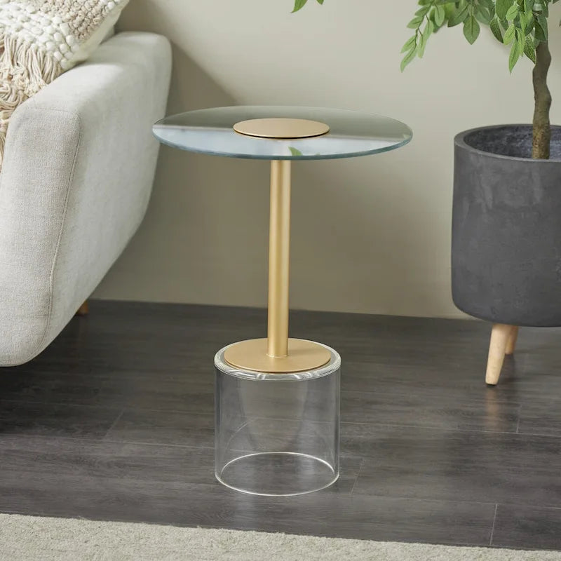 Acrylic Plastic Side End Accent Table with Elevated Base and Gold Stand - Clear - Roche River Decor