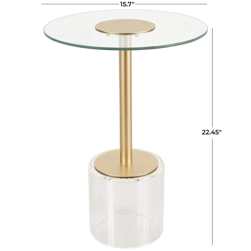 Acrylic Plastic Side End Accent Table with Elevated Base and Gold Stand - Clear - Roche River Decor