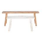 Wood Slim Distressed Home Bench with Smaller White Bench - Set of 2 Brown - Roche River Decor