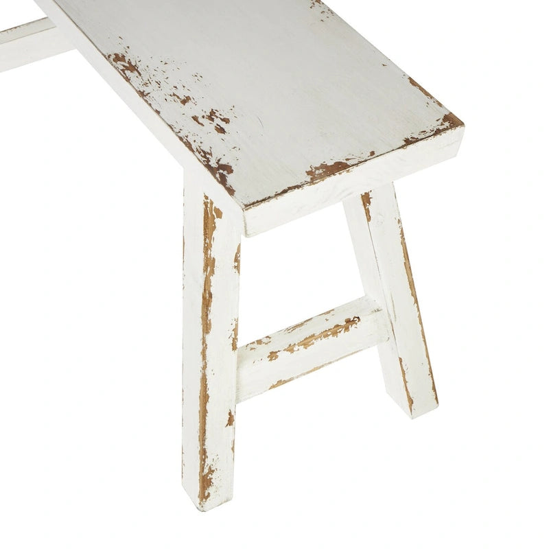 Wood Slim Distressed Home Bench with Smaller White Bench - Set of 2 Brown - Roche River Decor