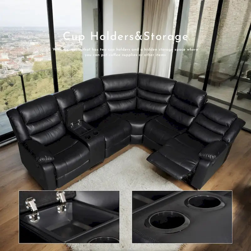 106 Manual Reclining Modular Sectional Couch with 1 Console & 2 Cup Holders, Living Room/Office