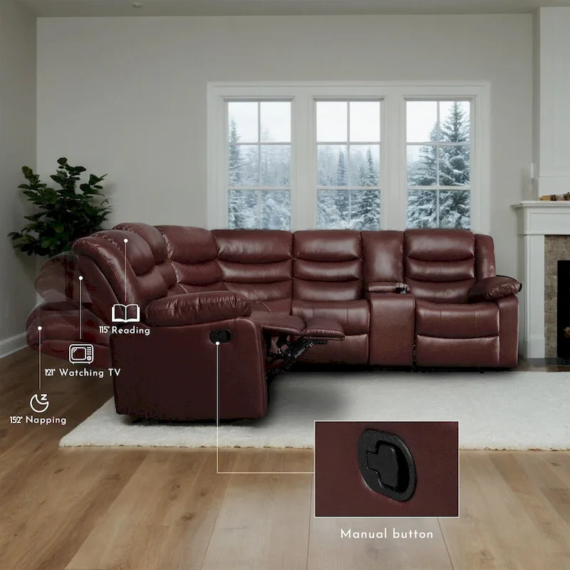 106 Manual Reclining Modular Sectional Couch with 1 Console & 2 Cup Holders, Living Room/Office